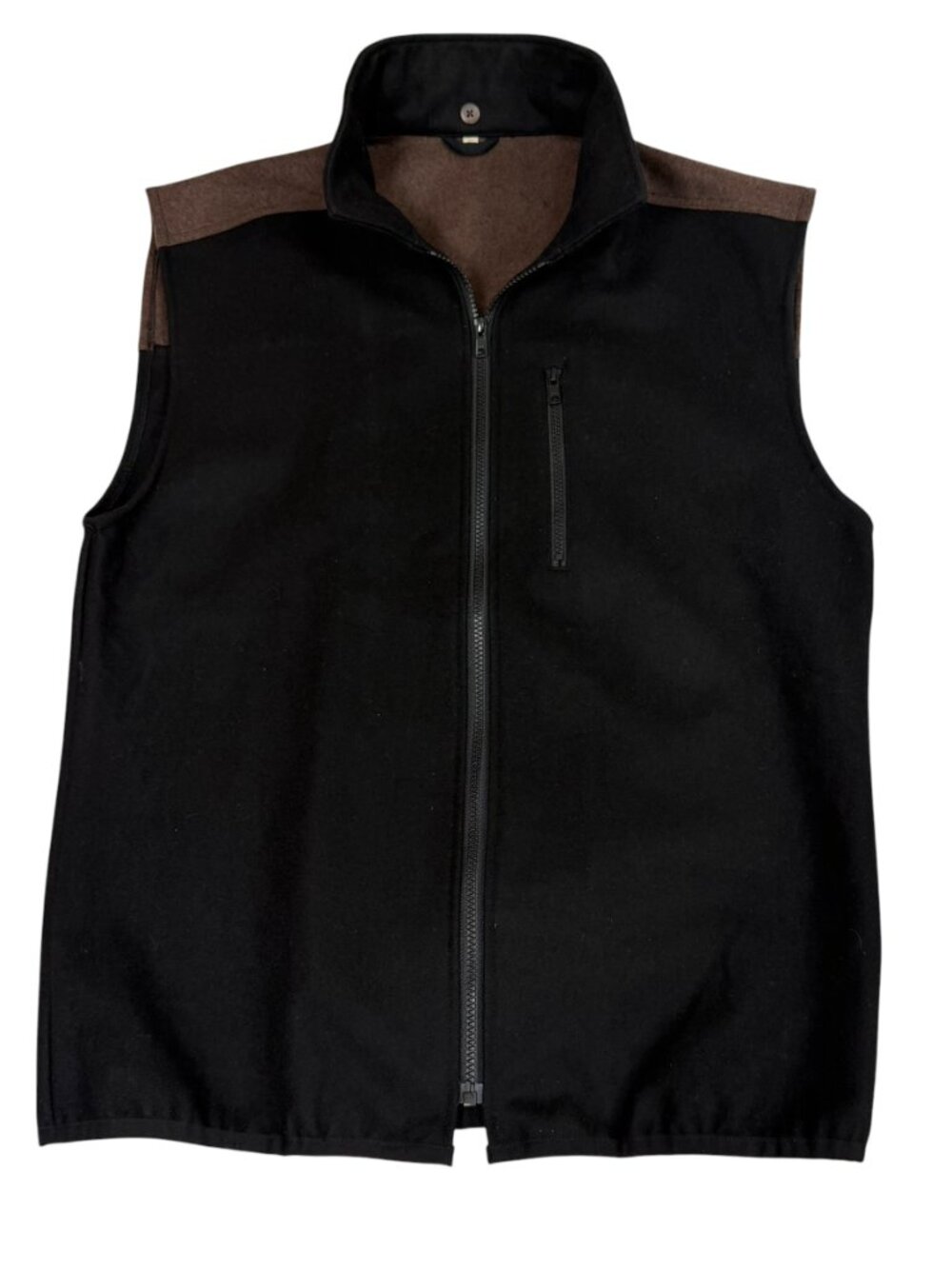 Men's Wool Blend Zip Up Vest Medium Black Brown Casual Layering Vest